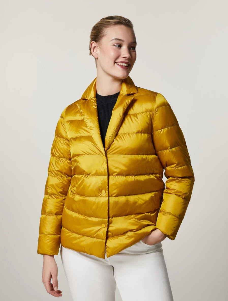 "Marina Rinaldi Women's Mustard Down-Padded Blazer | Warm Quilted Jacket"