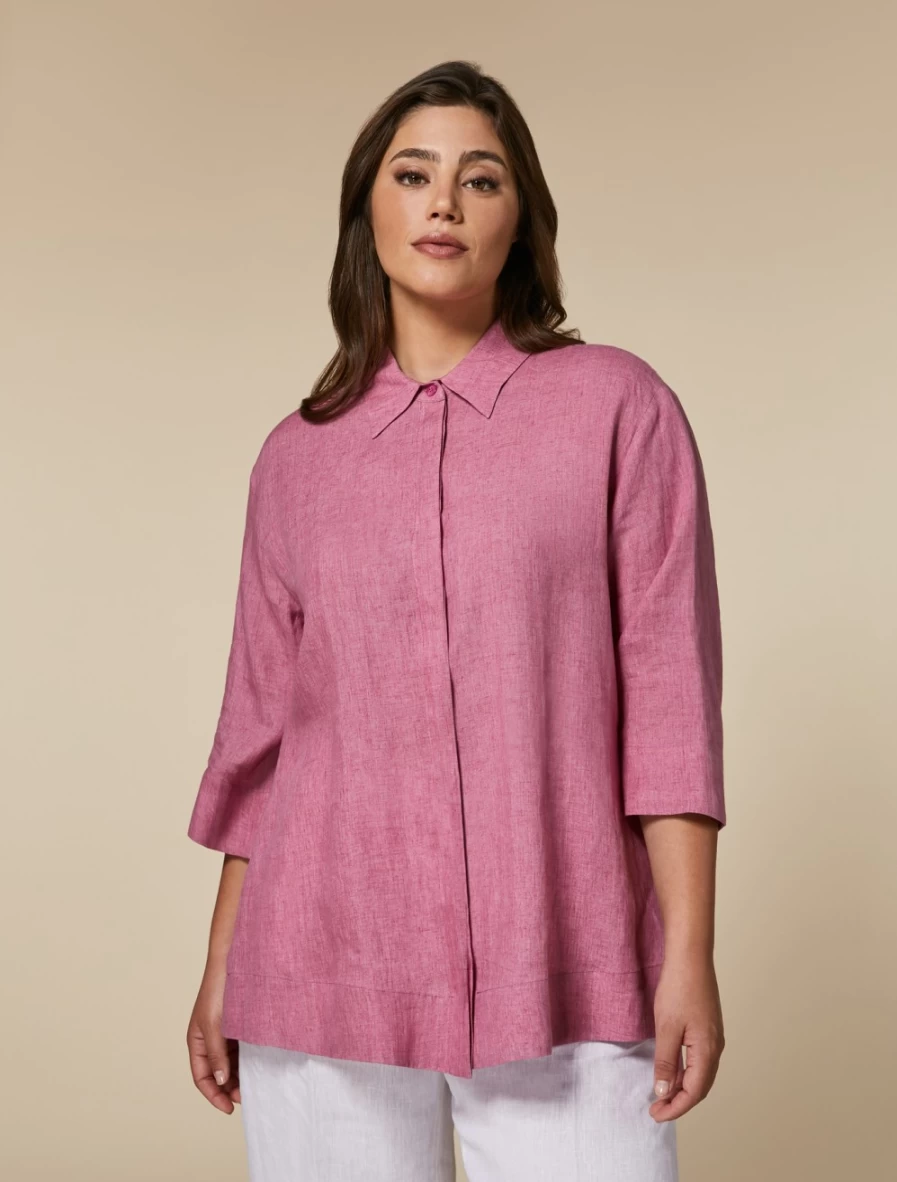 "Marina Rinaldi Women's Pink Lightweight Linen Shirt – Breathable & Comfortable"