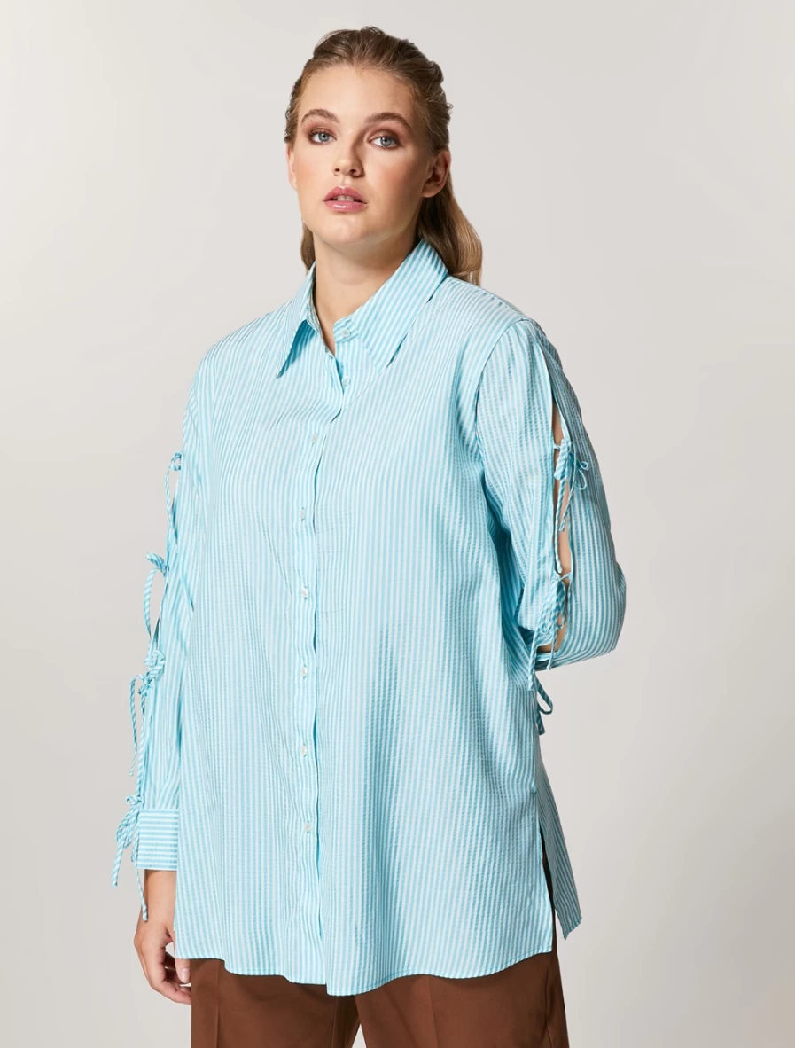 Marina Rinaldi Women's Turquoise Seersucker Fabric Tunic Top