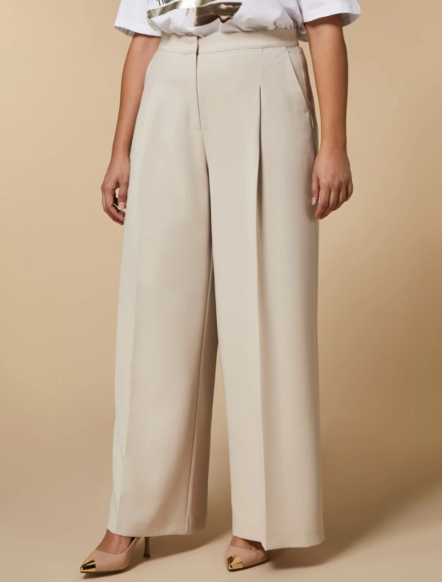 Marina Rinaldi Women's Beige Triacetate Palazzo Trousers - Elegant Wide-Leg Comfort