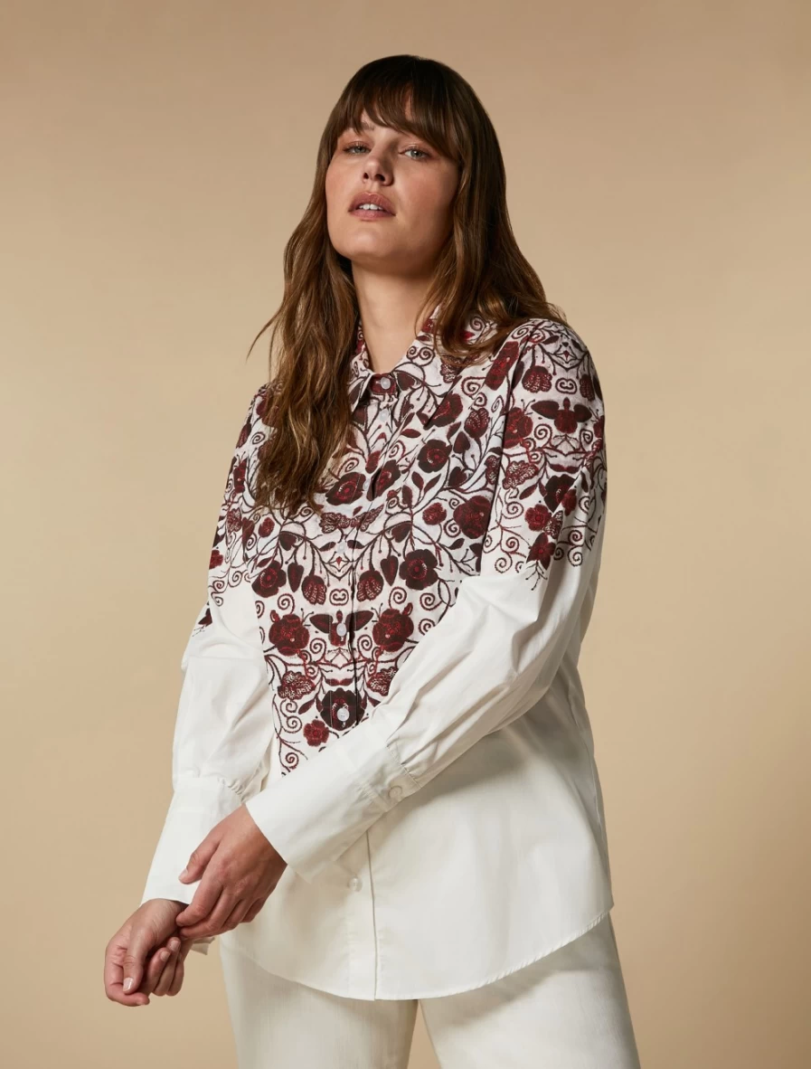 Marina Rinaldi Women's Red Poplin Shirt with Print Design