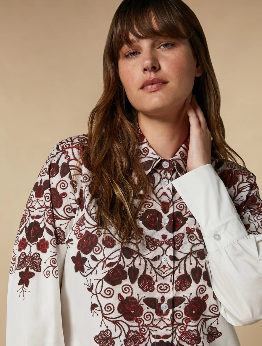 Marina Rinaldi Women's Red Poplin Shirt with Print Design