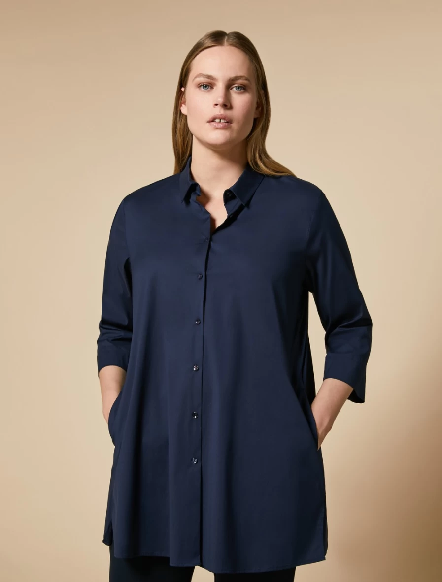 "Marina Rinaldi Women's Dark Navy Stretch Poplin Shirt – Comfortable & Stylish"