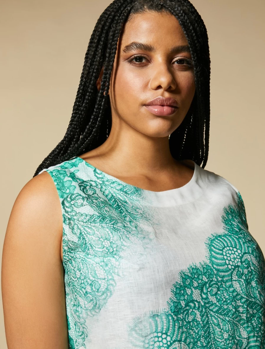 Marina Rinaldi Women's Dark Green Printed Linen Top