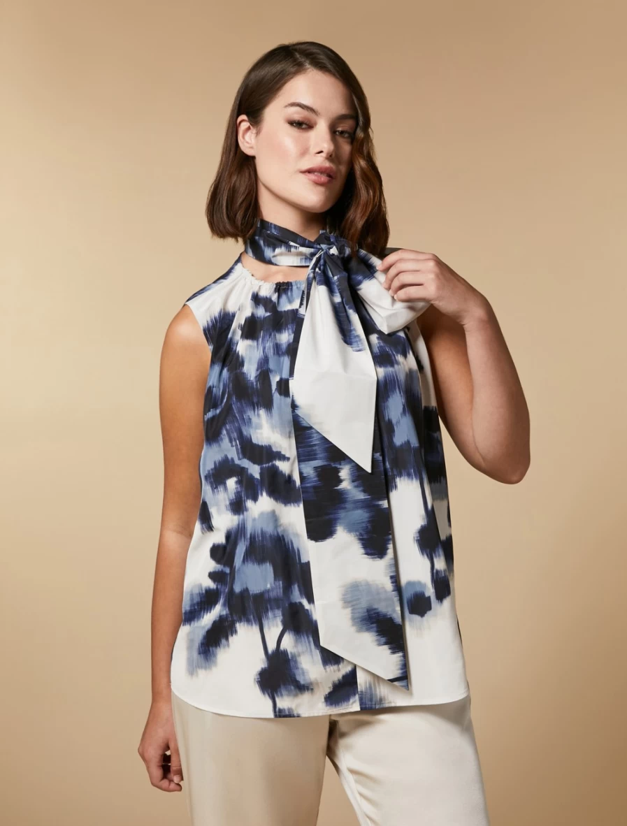 "Marina Rinaldi Women's Beige Printed Taffeta Top | Elegant Blouse"