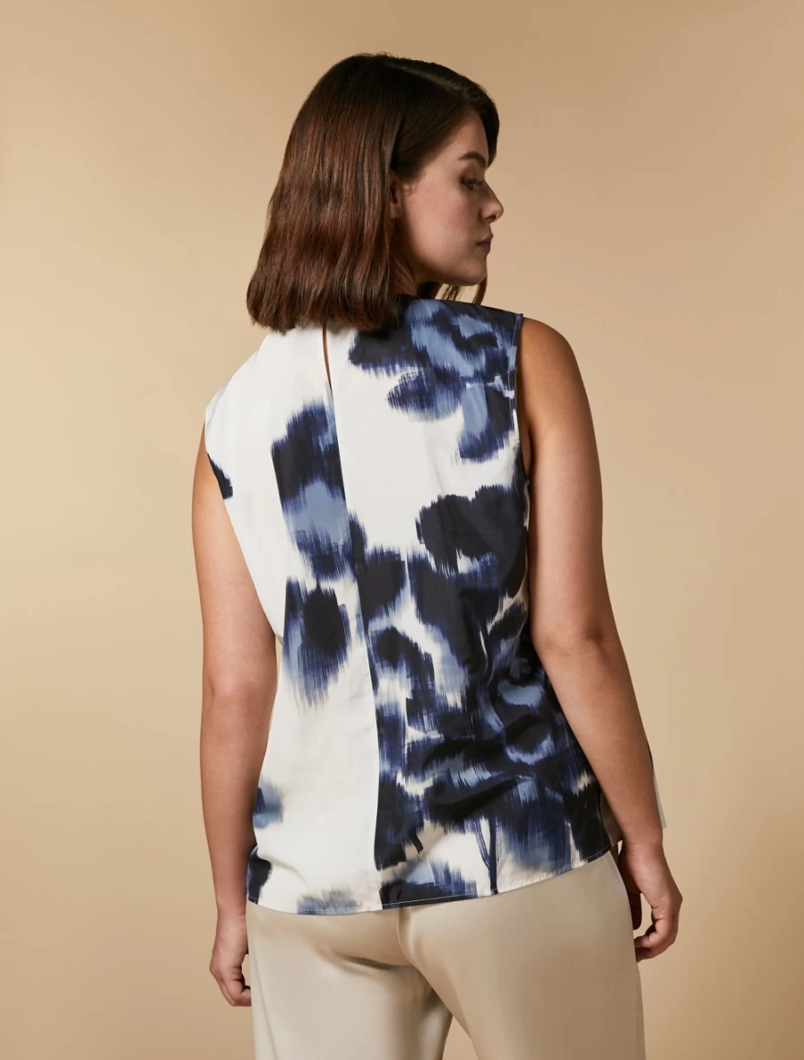 "Marina Rinaldi Women's Beige Printed Taffeta Top | Elegant Blouse"