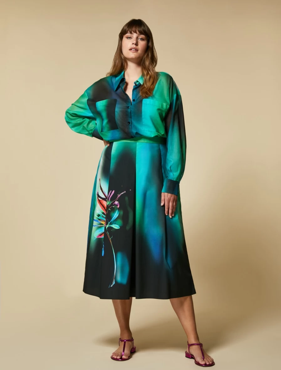 Marina Rinaldi Women's Green Printed Poplin Skirt