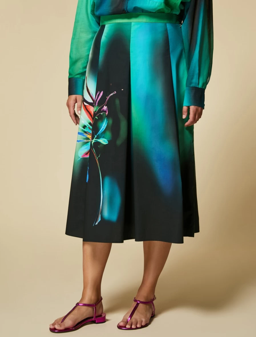 Marina Rinaldi Women's Green Printed Poplin Skirt