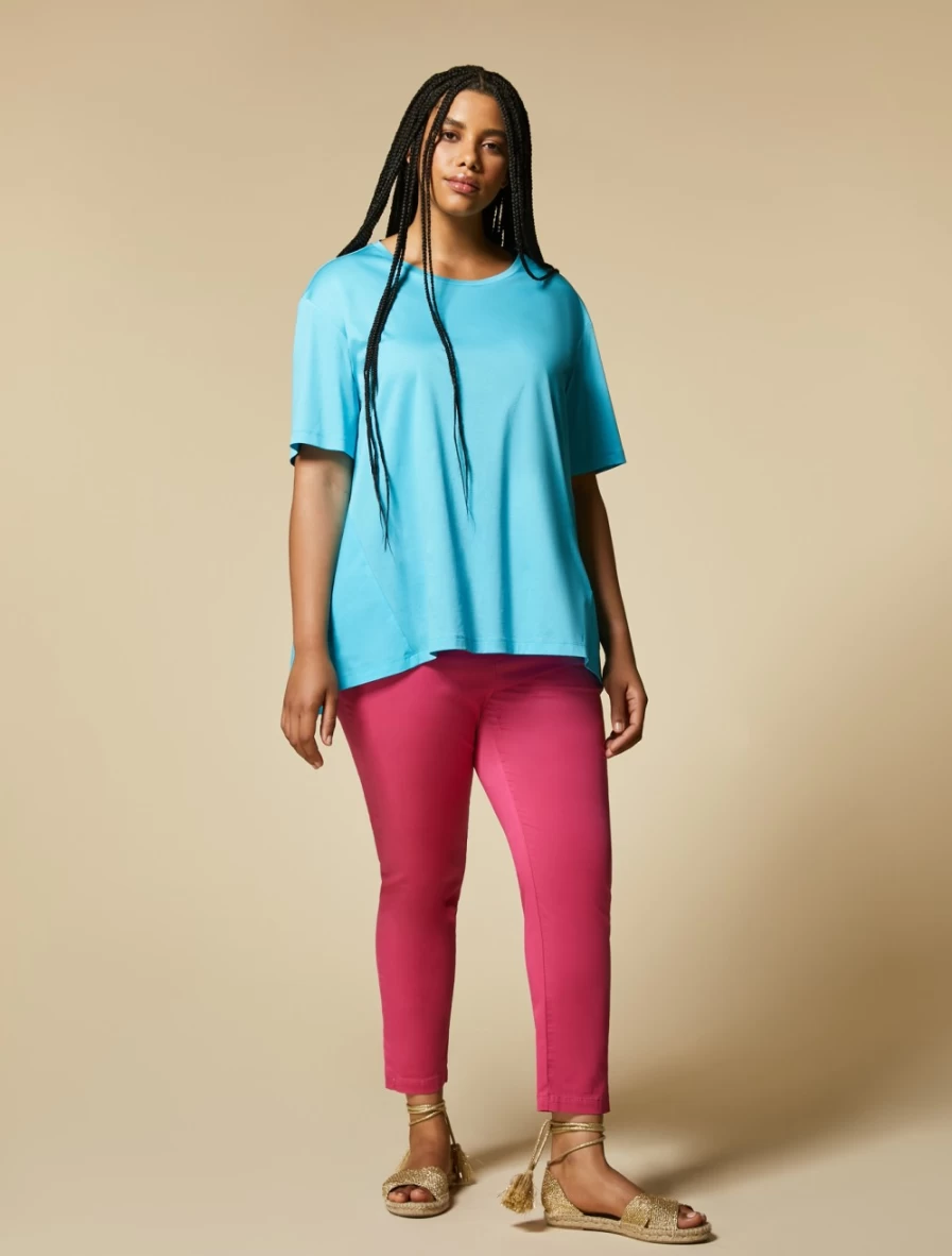 "Marina Rinaldi Women's Fuchsia Cotton Gabardine Trousers"