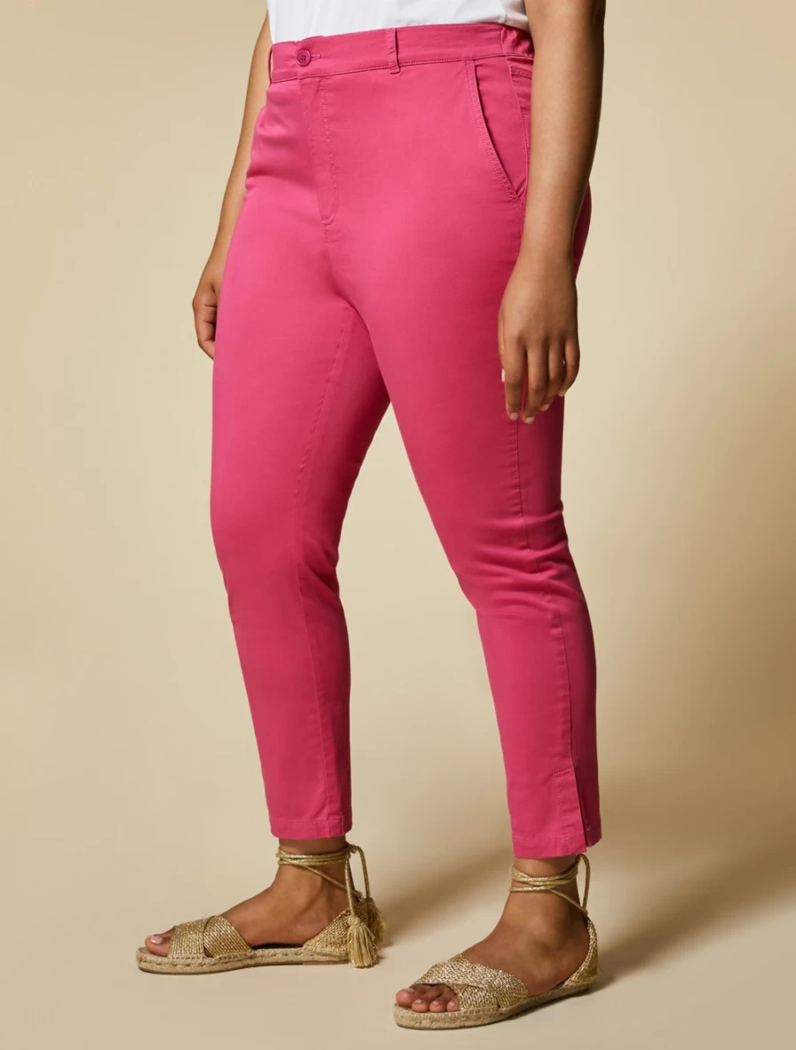 "Marina Rinaldi Women's Fuchsia Cotton Gabardine Trousers"