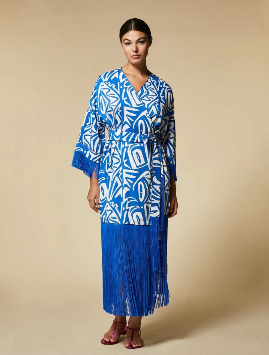 Marina Rinaldi Women's China Blue Printed Twill Dress
