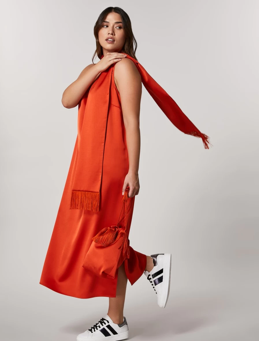 Marina Rinaldi Women's Orange Silk Satin Stole - Elegant Fashion Scarf