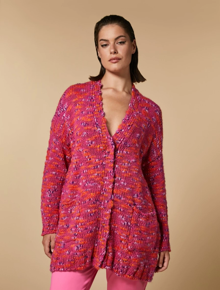 "Marina Rinaldi Women's Fuchsia Multicolored Yarn Cardigan"