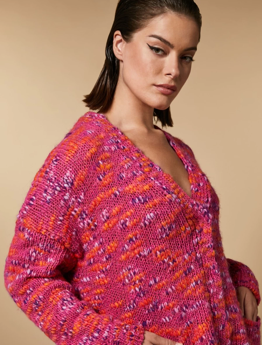 "Marina Rinaldi Women's Fuchsia Multicolored Yarn Cardigan"