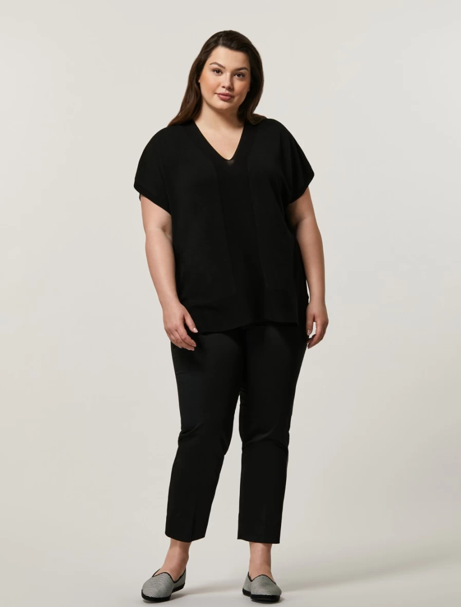 Marina Rinaldi Women's Black Stretch Cotton Satin Trousers - Comfort & Elegance