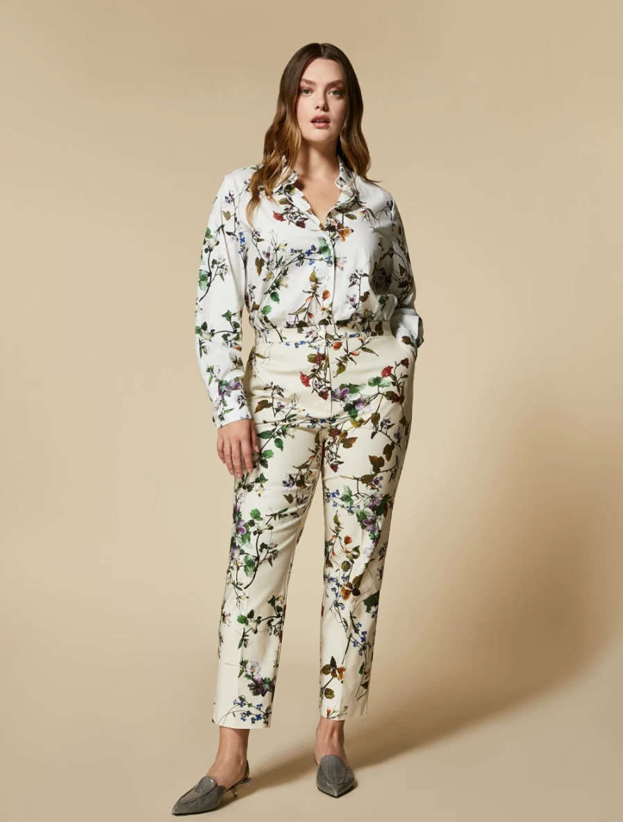 Marina Rinaldi Women's Beige Printed Cotton Trousers | Comfortable & Stylish