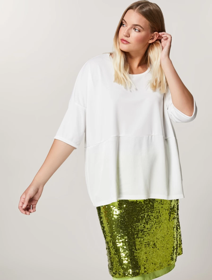 "Marina Rinaldi Women's White Cotton Interlock Jersey T-Shirt"