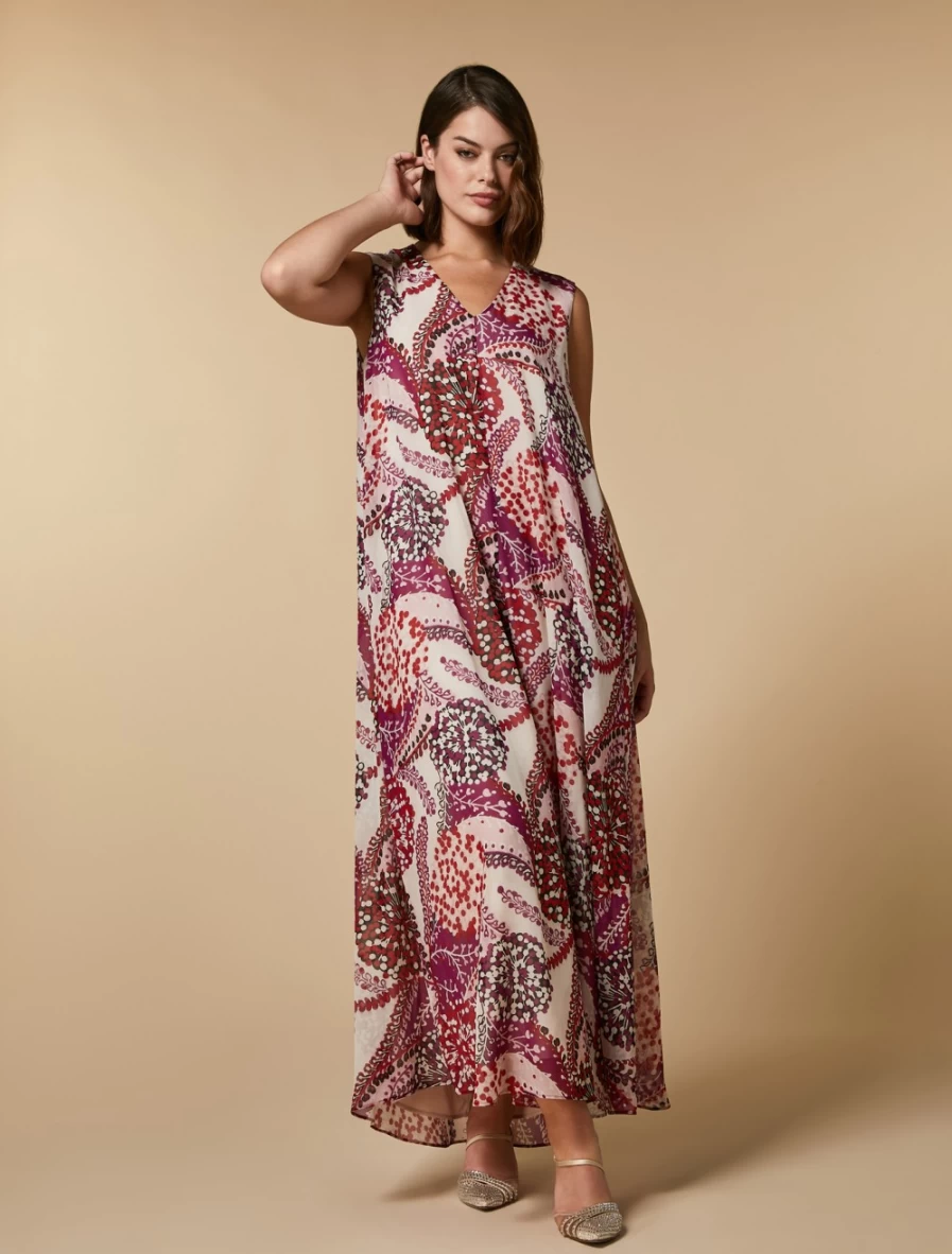 Marina Rinaldi Women's Beige Long Silk Georgette Dress