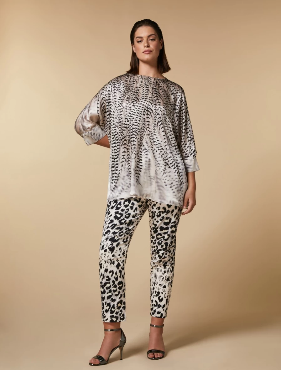 "Marina Rinaldi Women's Light Grey Printed Gabardine Trousers"