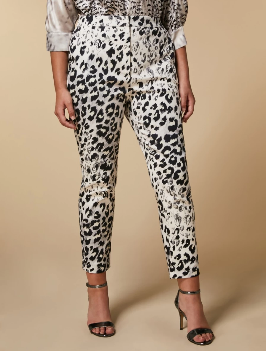 "Marina Rinaldi Women's Light Grey Printed Gabardine Trousers"