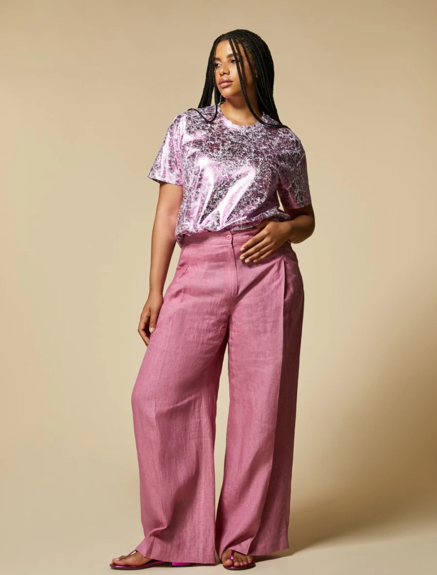 Marina Rinaldi Women's Lightweight Pink Linen Trousers