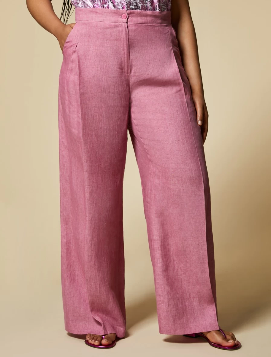 Marina Rinaldi Women's Lightweight Pink Linen Trousers