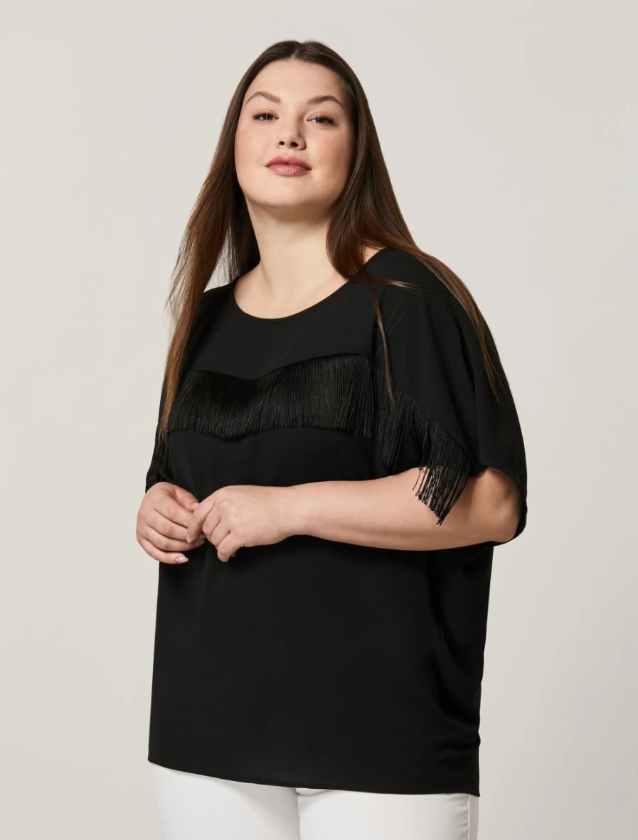 Marina Rinaldi Women's Black Fluid Sable Tunic Top