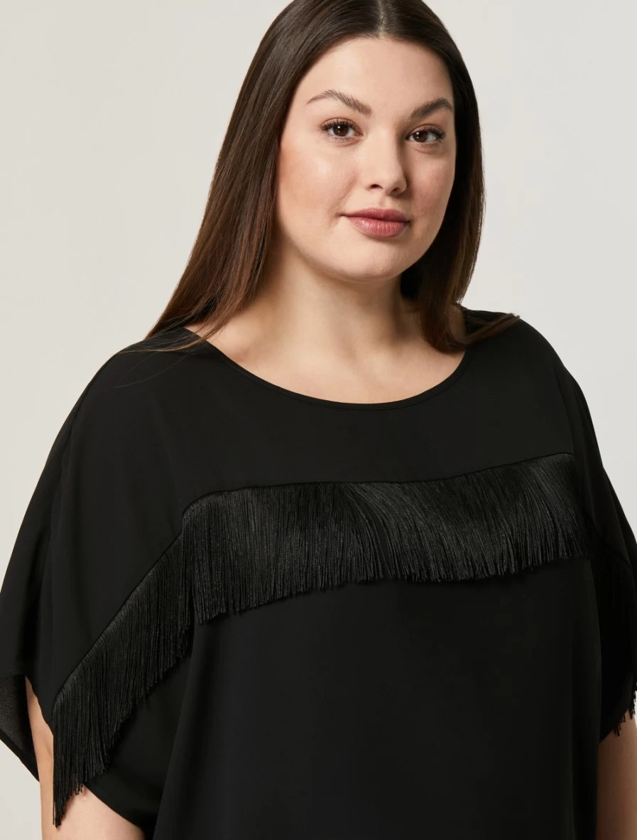 Marina Rinaldi Women's Black Fluid Sable Tunic Top