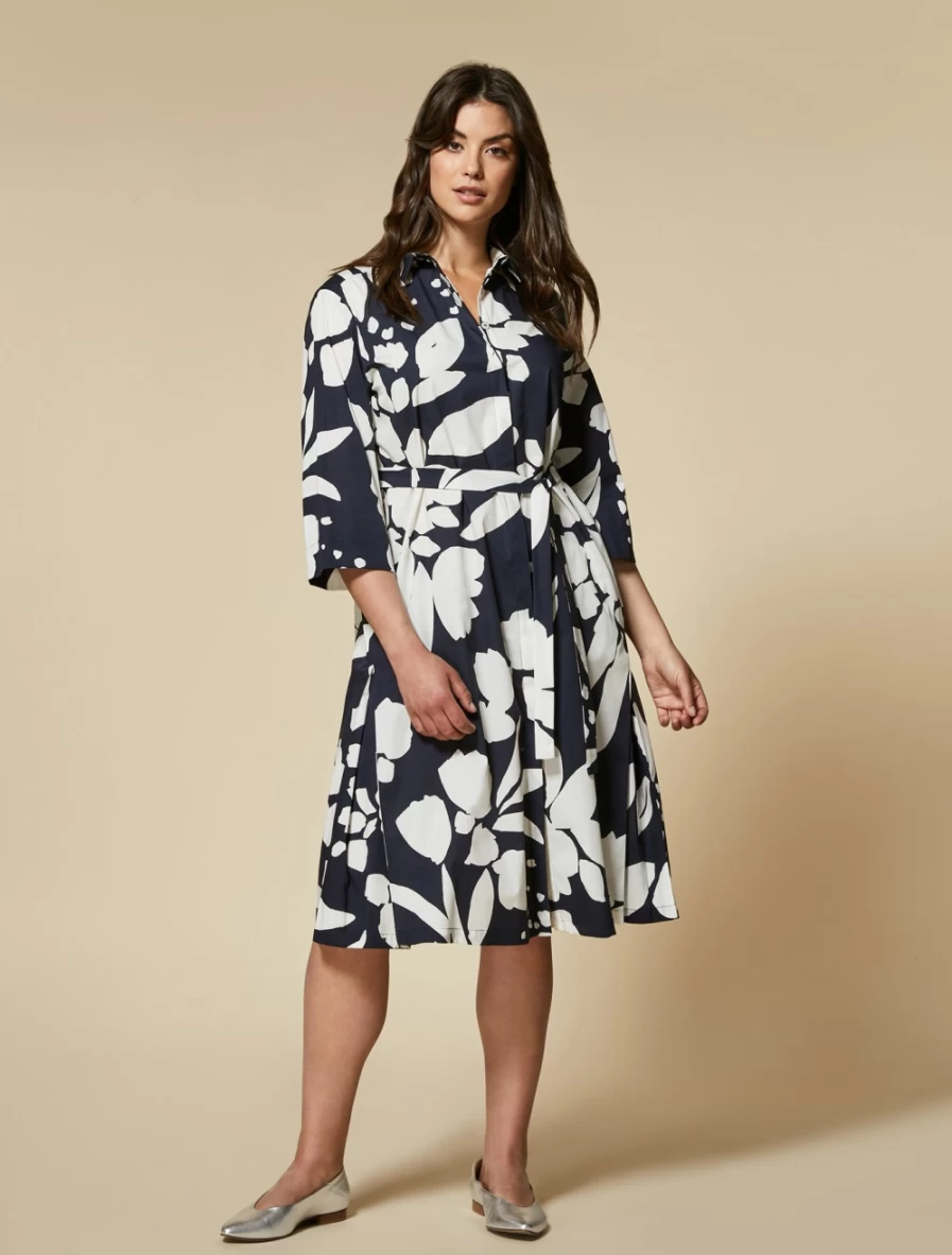 Marina Rinaldi Women's Dark Navy Printed Cotton Shirt Dress