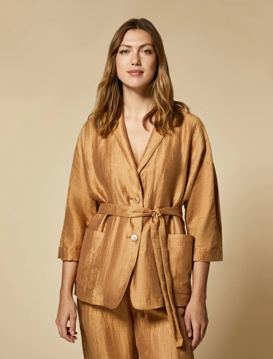 Marina Rinaldi Women's Mustard Linen-Blend Open-Front Tunic