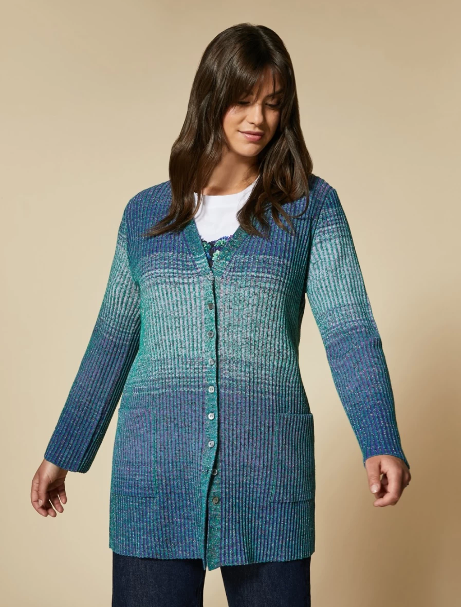 Marina Rinaldi Women's Purple Rib-Knit Viscose Cardigan Sweater