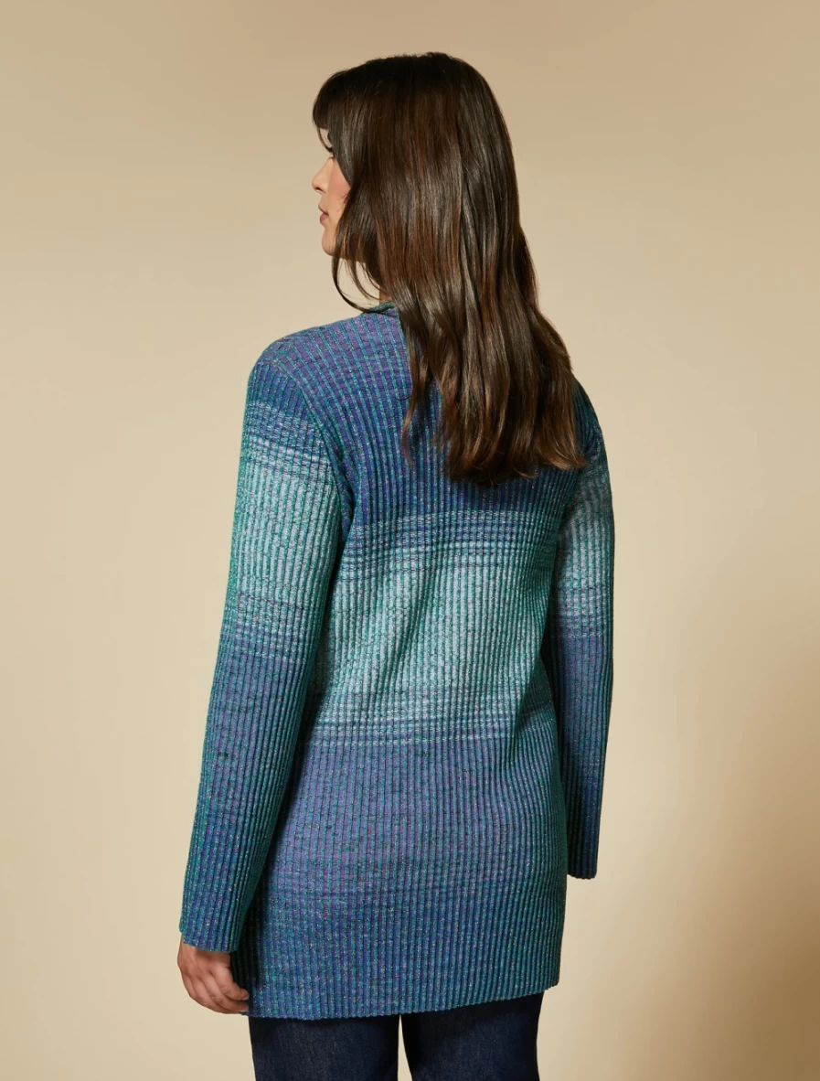 Marina Rinaldi Women's Purple Rib-Knit Viscose Cardigan Sweater