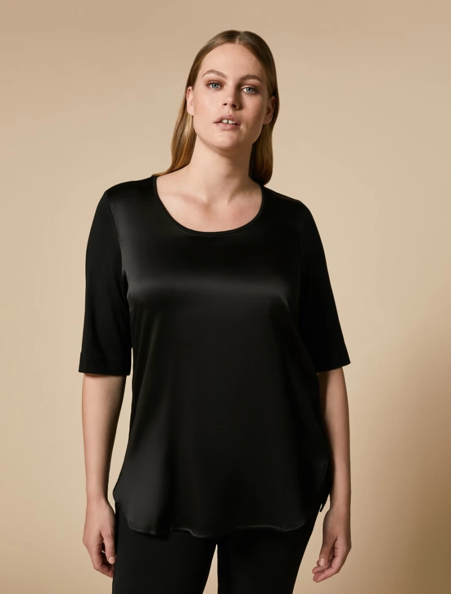 Marina Rinaldi Women's Black Silk & Jersey Blend T-Shirt