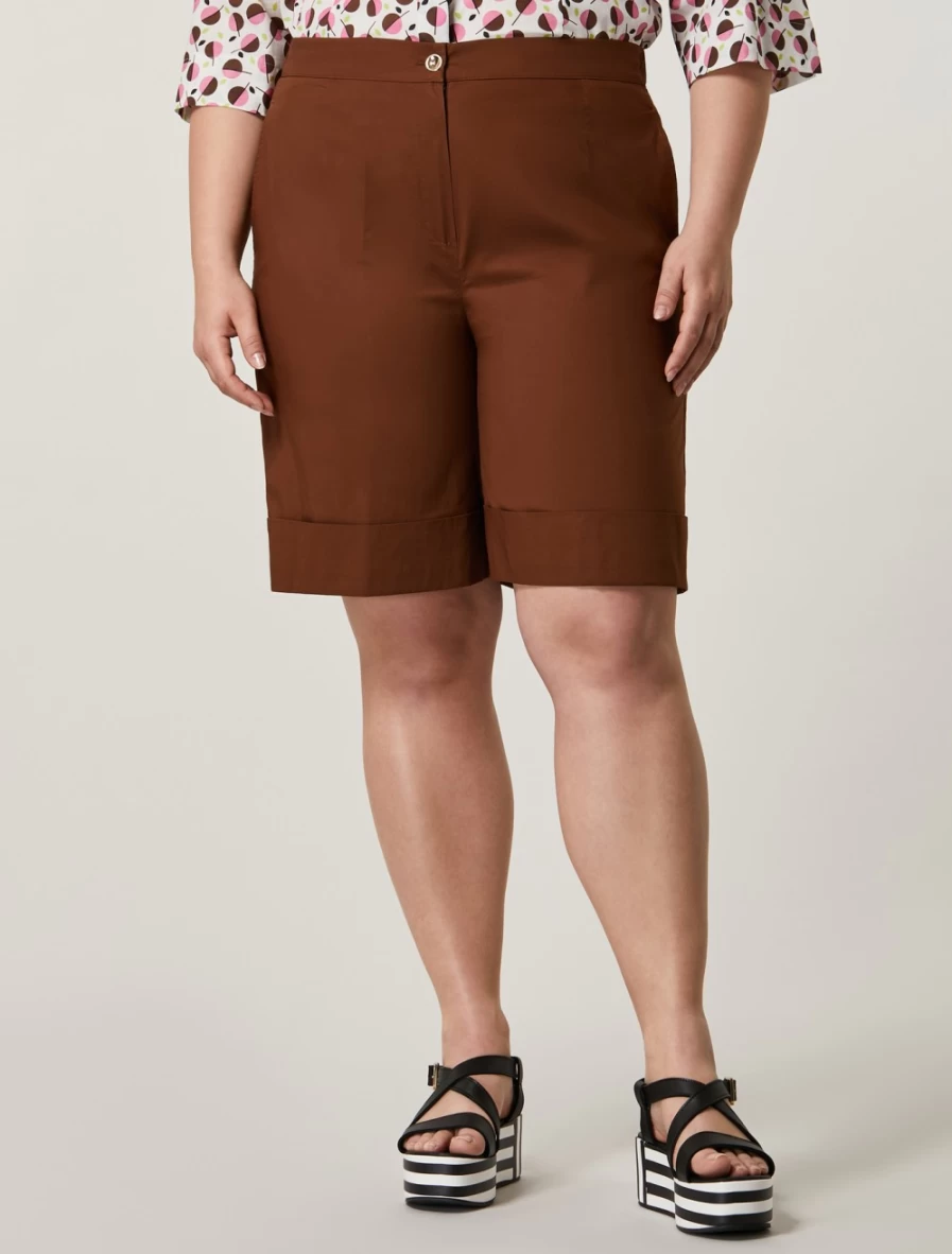 Marina Rinaldi Women's Brown Cotton Poplin Bermuda Shorts