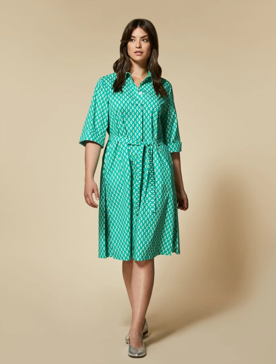 Marina Rinaldi Women's Green Printed Cotton Shirt Dress