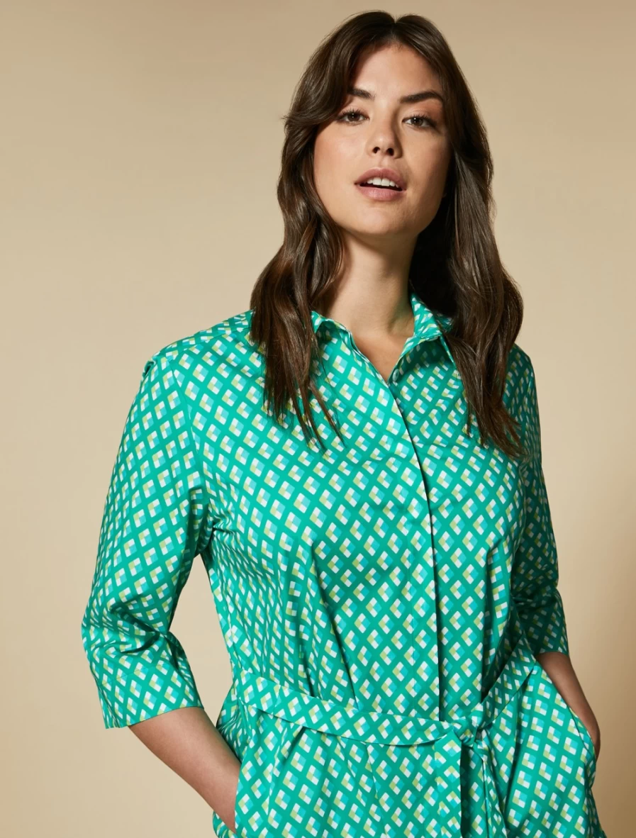 Marina Rinaldi Women's Green Printed Cotton Shirt Dress