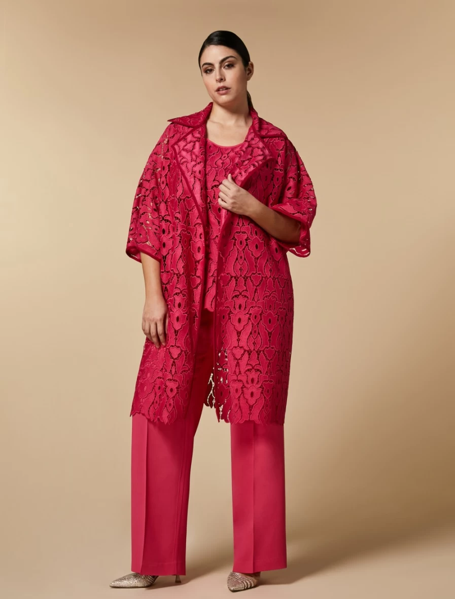 Marina Rinaldi Women's Fuchsia Macramé Lace Duster Coat Long Boho Cardigan