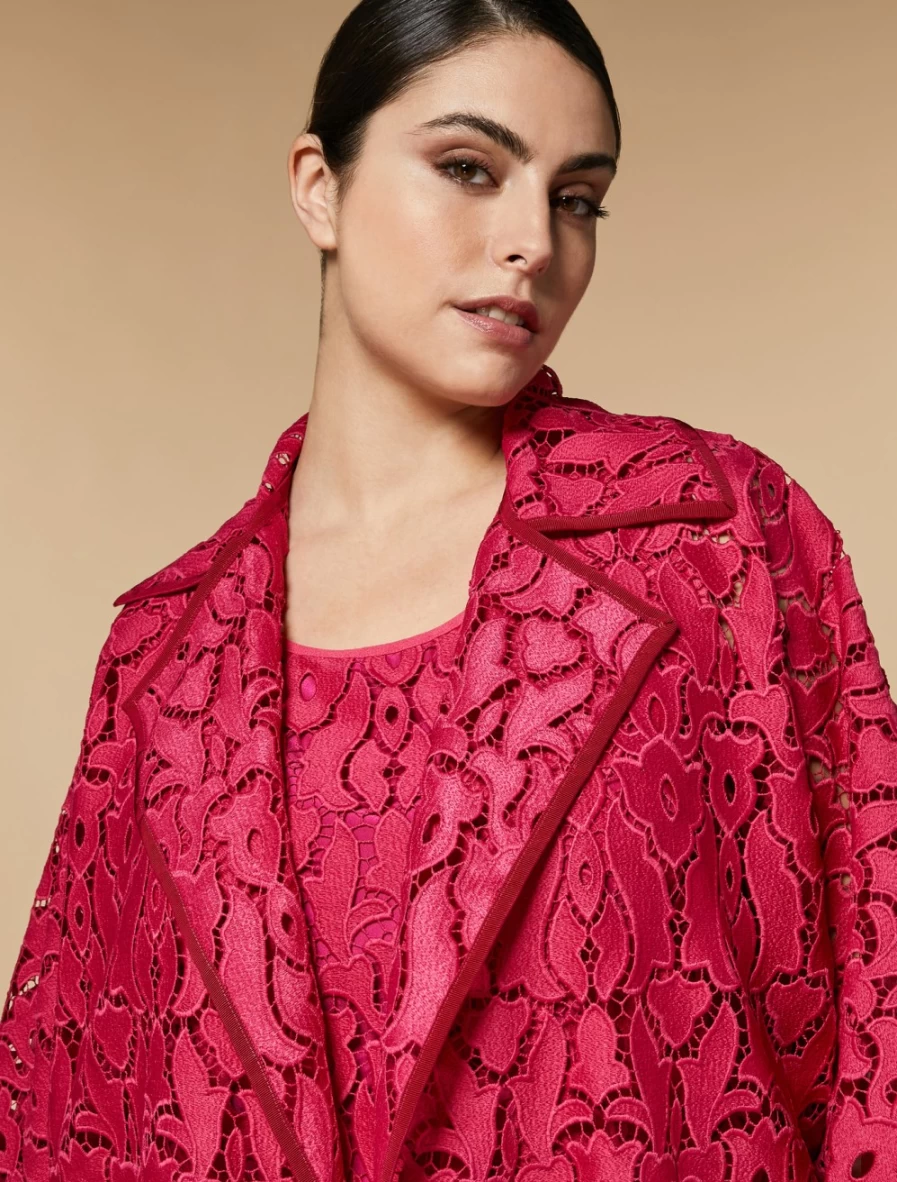 Marina Rinaldi Women's Fuchsia Macramé Lace Duster Coat Long Boho Cardigan
