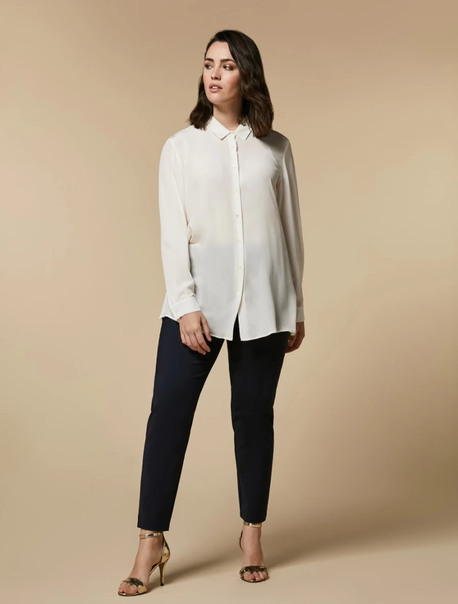 Marina Rinaldi Women's Dark Navy Cotton-Blend Trousers