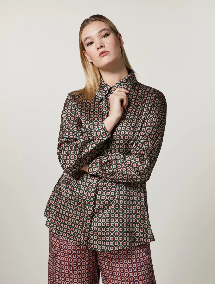 Marina Rinaldi Women's Camel Printed Twill Tunic Top