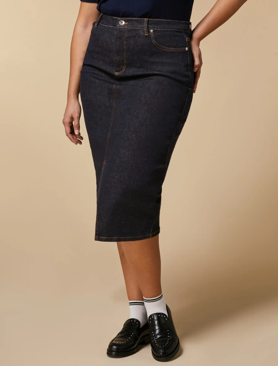 "Marina Rinaldi Women's Dark Navy Denim Midi Skirt"
