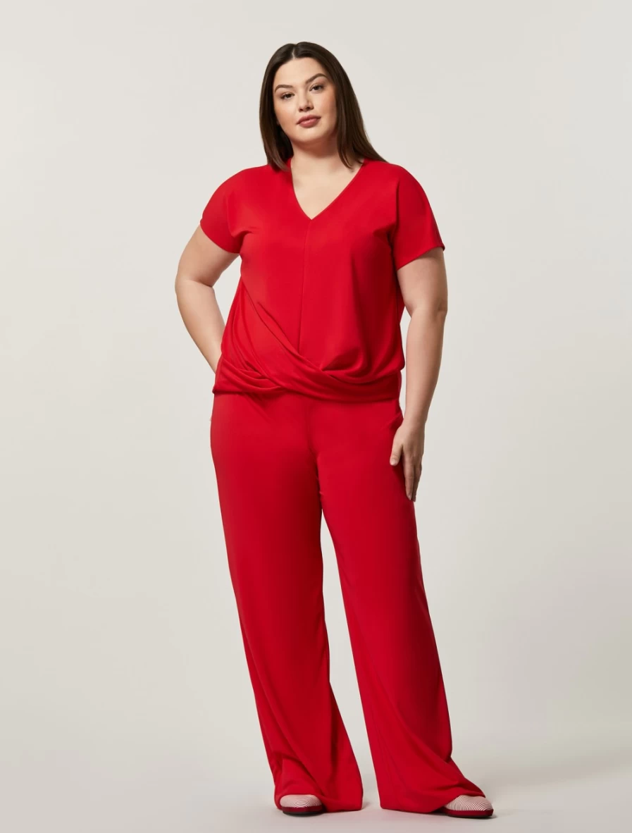 Marina Rinaldi Women's Red Interlock Jersey Trousers - Comfort Stretch High-Waisted Pants