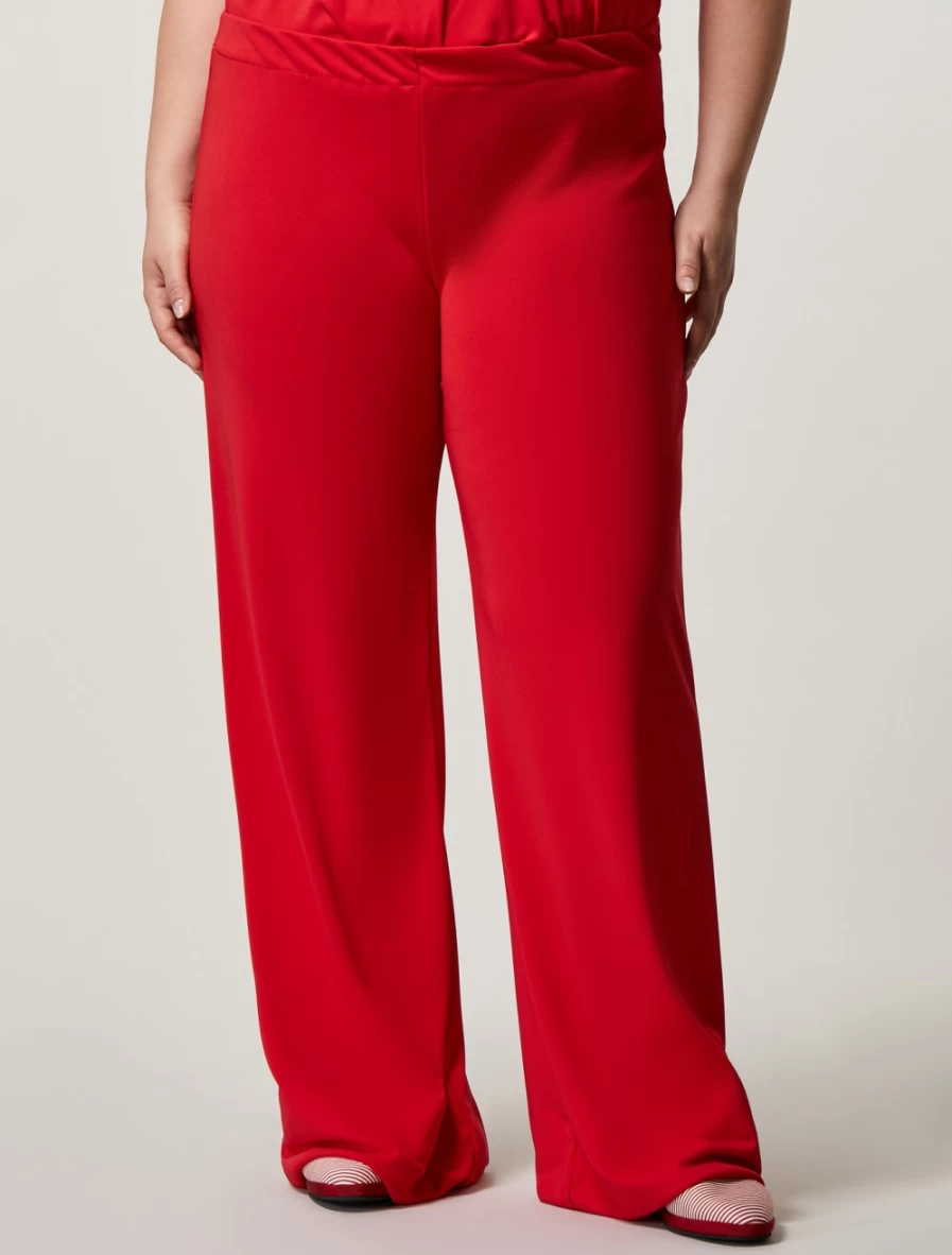 Marina Rinaldi Women's Red Interlock Jersey Trousers - Comfort Stretch High-Waisted Pants