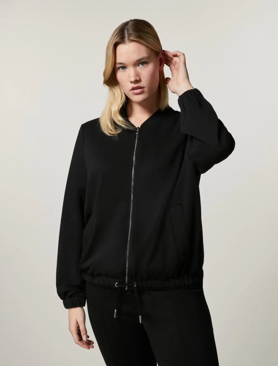 "Marina Rinaldi Women's Black Fleece Bomber Jacket | Warm Winter Coat"