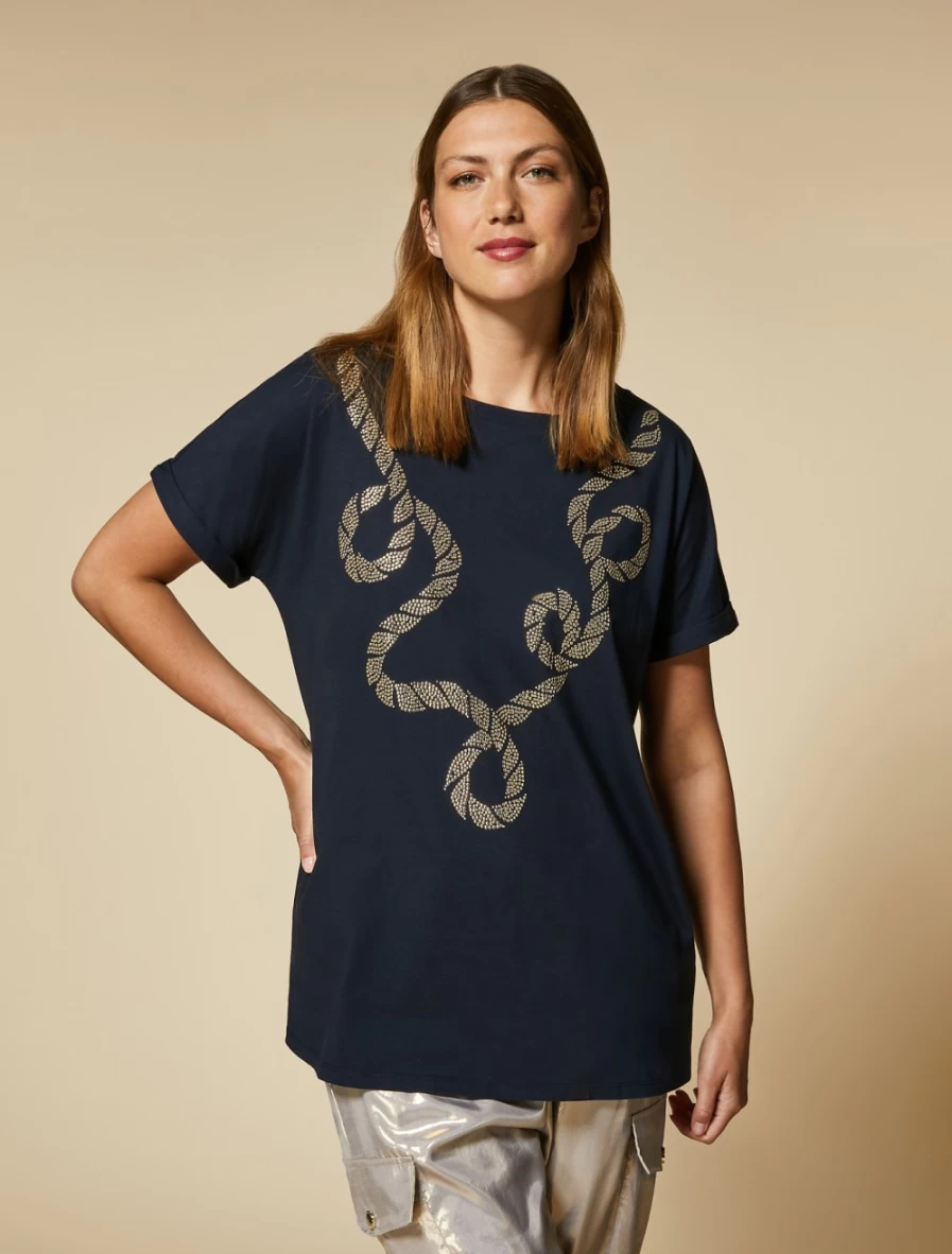 Marina Rinaldi Women's Dark Navy Embroidered Jersey T-Shirt