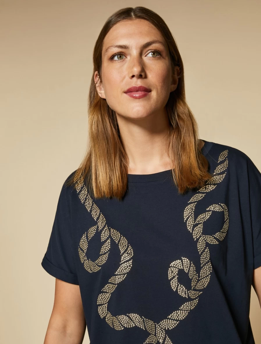 Marina Rinaldi Women's Dark Navy Embroidered Jersey T-Shirt
