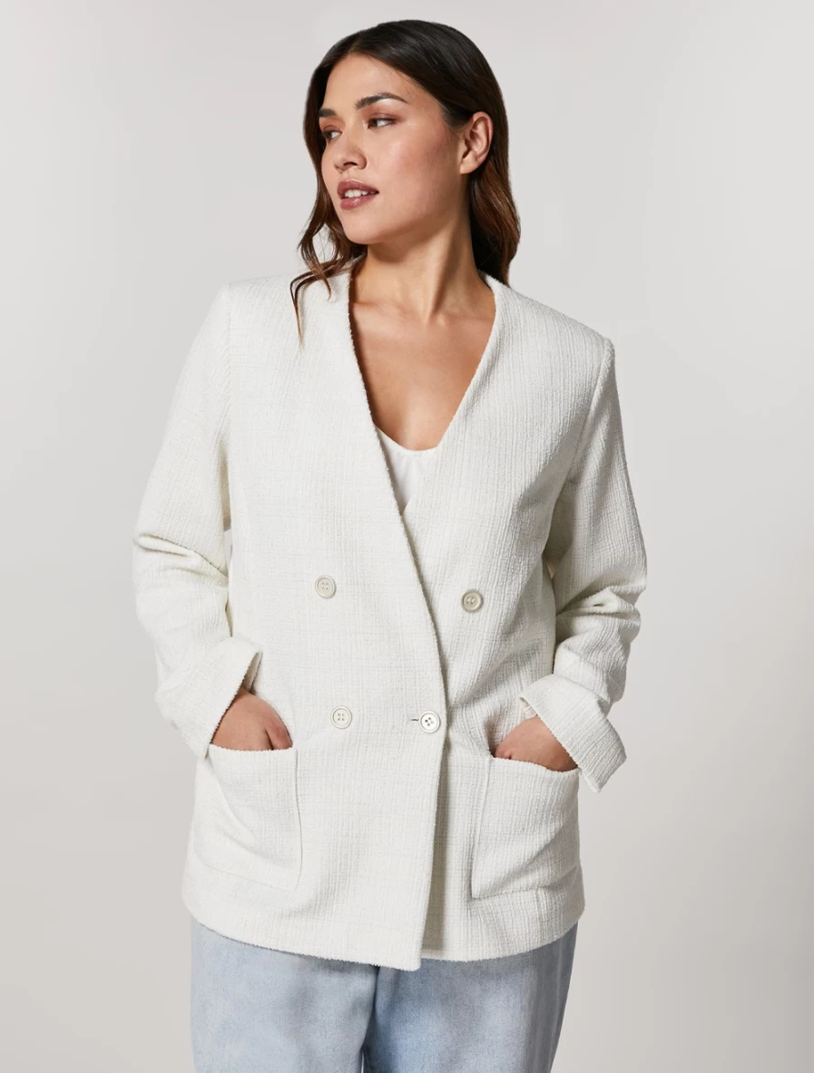 "Marina Rinaldi Women's White Jersey Blazer – Elegant Tailored Jacket"