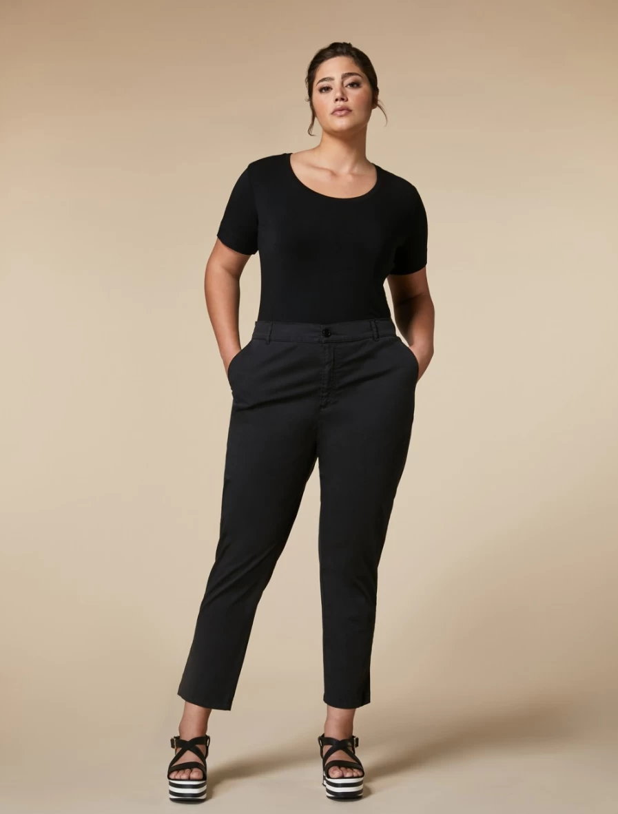 "Marina Rinaldi Women's Black Cotton Gabardine Trousers"