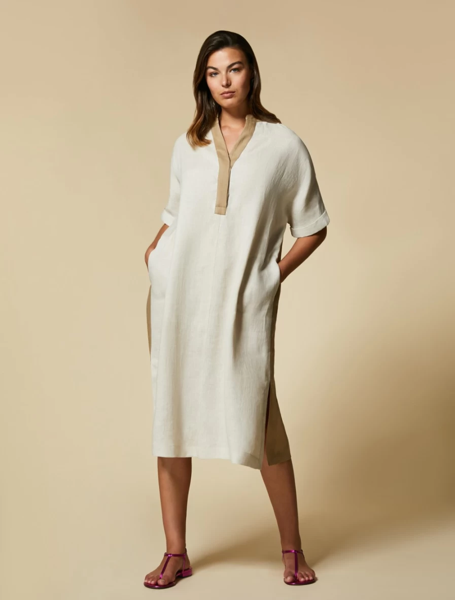 Marina Rinaldi Women's Beige Colourblock Linen Dress - Elegant Summer Style