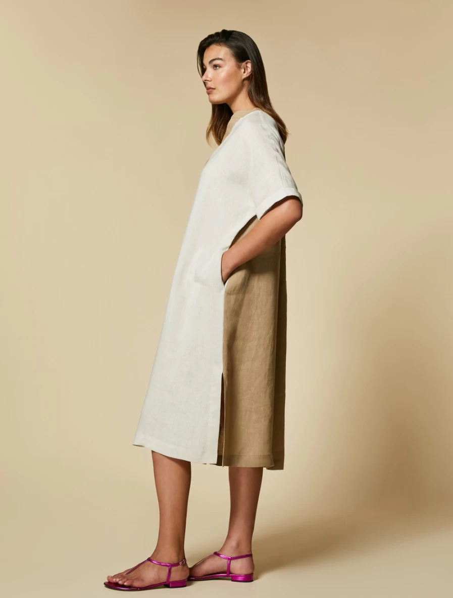 Marina Rinaldi Women's Beige Colourblock Linen Dress - Elegant Summer Style